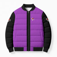 Personalized Purple Black Retro Bowling Bomber Puffer Jacket with Cartoon Strike - Wonder Print Shop