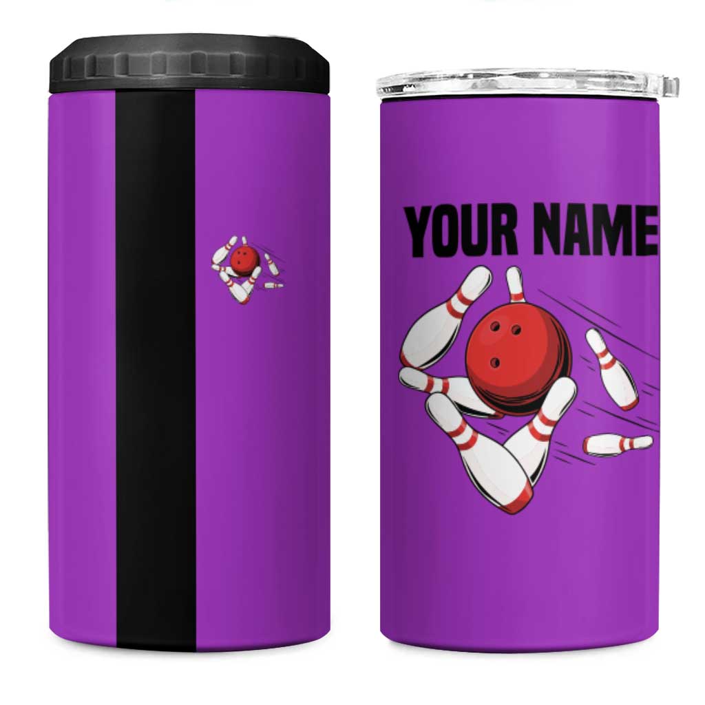 Personalized Purple Black Retro Bowling 4 in 1 Can Cooler Tumbler with Cartoon Strike - Wonder Print Shop