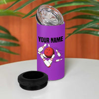 Personalized Purple Black Retro Bowling 4 in 1 Can Cooler Tumbler with Cartoon Strike - Wonder Print Shop