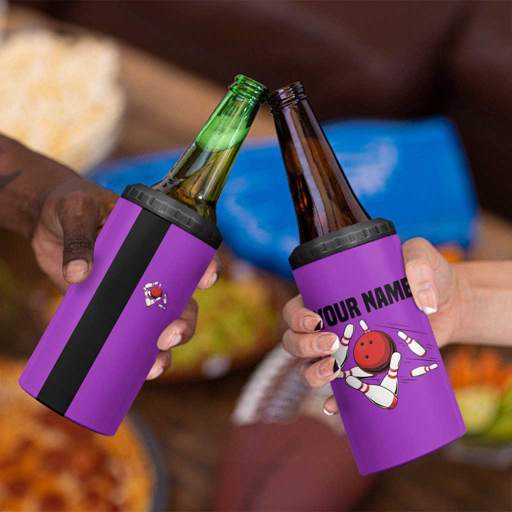 Personalized Purple Black Retro Bowling 4 in 1 Can Cooler Tumbler with Cartoon Strike - Wonder Print Shop