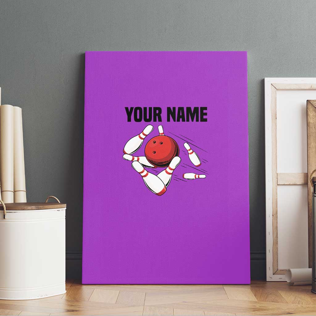 Personalized Purple Black Retro Bowling Canvas Wall Art with Cartoon Strike - Wonder Print Shop