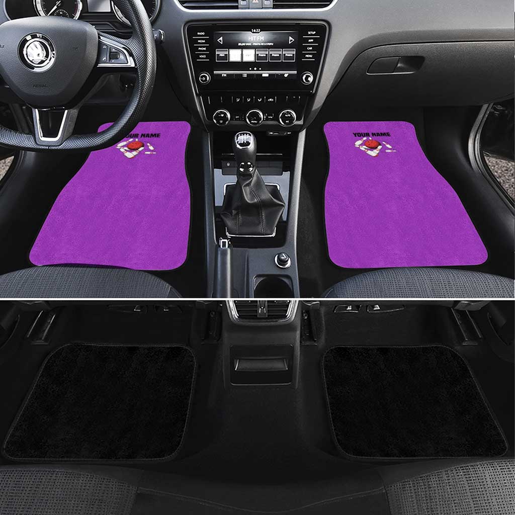 Personalized Purple Black Retro Bowling Car Mats with Cartoon Strike - Wonder Print Shop