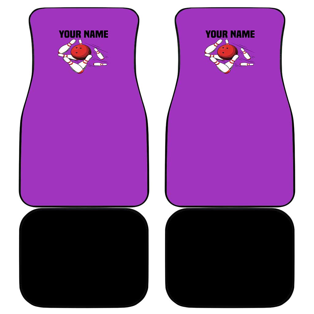 Personalized Purple Black Retro Bowling Car Mats with Cartoon Strike - Wonder Print Shop