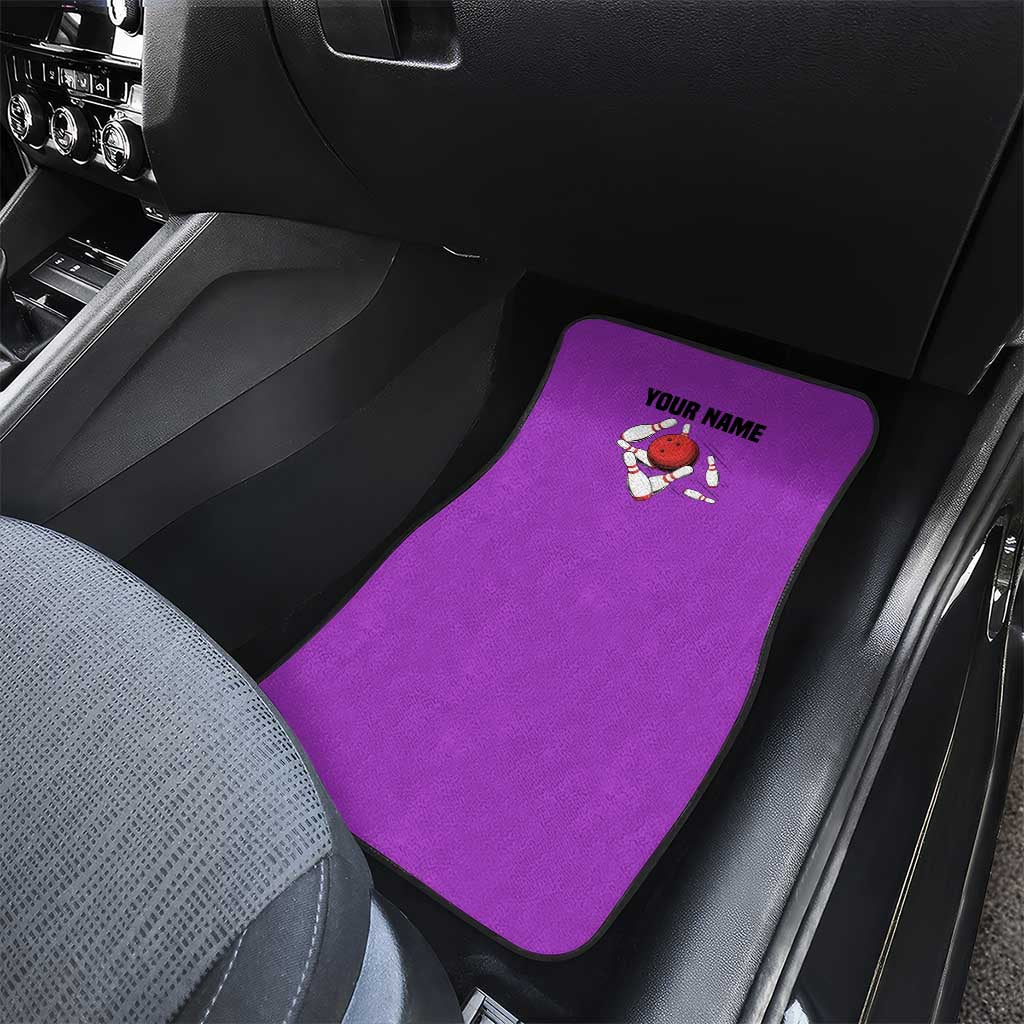 Personalized Purple Black Retro Bowling Car Mats with Cartoon Strike - Wonder Print Shop