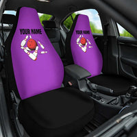 Personalized Purple Black Retro Bowling Car Seat Cover with Cartoon Strike - Wonder Print Shop
