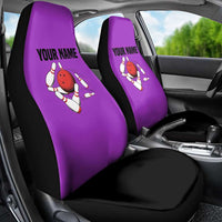 Personalized Purple Black Retro Bowling Car Seat Cover with Cartoon Strike - Wonder Print Shop