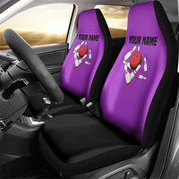 Personalized Purple Black Retro Bowling Car Seat Cover with Cartoon Strike - Wonder Print Shop
