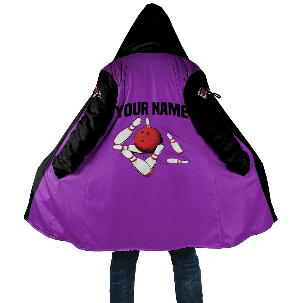 Personalized Purple Black Retro Bowling Cloak with Cartoon Strike - Wonder Print Shop