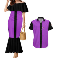 Personalized Purple Black Retro Bowling Couples Matching Mermaid Dress and Hawaiian Shirt with Cartoon Strike - Wonder Print Shop