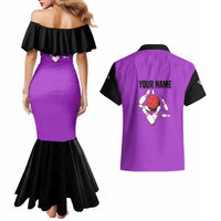 Personalized Purple Black Retro Bowling Couples Matching Mermaid Dress and Hawaiian Shirt with Cartoon Strike - Wonder Print Shop