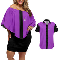 Personalized Purple Black Retro Bowling Couples Matching Off Shoulder Short Dress and Hawaiian Shirt with Cartoon Strike - Wonder Print Shop