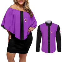 Personalized Purple Black Retro Bowling Couples Matching Off Shoulder Short Dress and Long Sleeve Button Shirt with Cartoon Strike - Wonder Print Shop