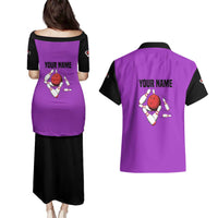 Personalized Purple Black Retro Bowling Couples Matching Puletasi and Hawaiian Shirt with Cartoon Strike - Wonder Print Shop