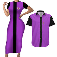 Personalized Purple Black Retro Bowling Couples Matching Short Sleeve Bodycon Dress and Hawaiian Shirt with Cartoon Strike - Wonder Print Shop