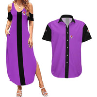 Personalized Purple Black Retro Bowling Couples Matching Summer Maxi Dress and Hawaiian Shirt with Cartoon Strike - Wonder Print Shop