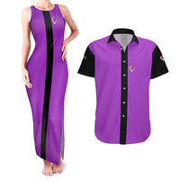 Personalized Purple Black Retro Bowling Couples Matching Tank Maxi Dress and Hawaiian Shirt with Cartoon Strike - Wonder Print Shop