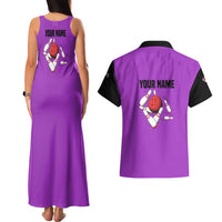 Personalized Purple Black Retro Bowling Couples Matching Tank Maxi Dress and Hawaiian Shirt with Cartoon Strike - Wonder Print Shop