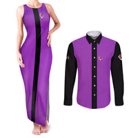 Personalized Purple Black Retro Bowling Couples Matching Tank Maxi Dress and Long Sleeve Button Shirt with Cartoon Strike - Wonder Print Shop