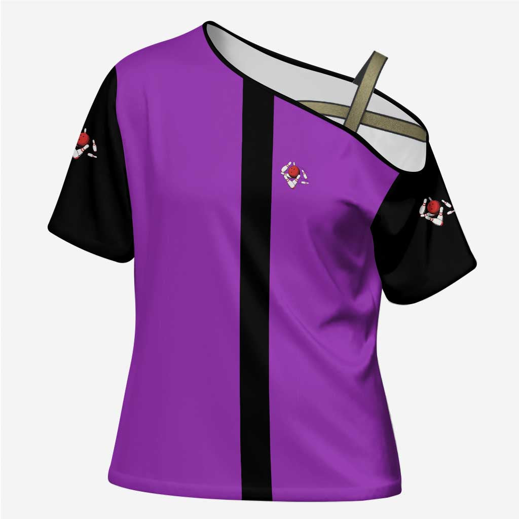 Personalized Purple Black Retro Bowling Cross Shoulder Shirt with Cartoon Strike - Wonder Print Shop