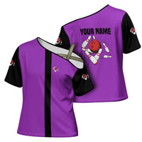 Personalized Purple Black Retro Bowling Cross Shoulder Shirt with Cartoon Strike - Wonder Print Shop
