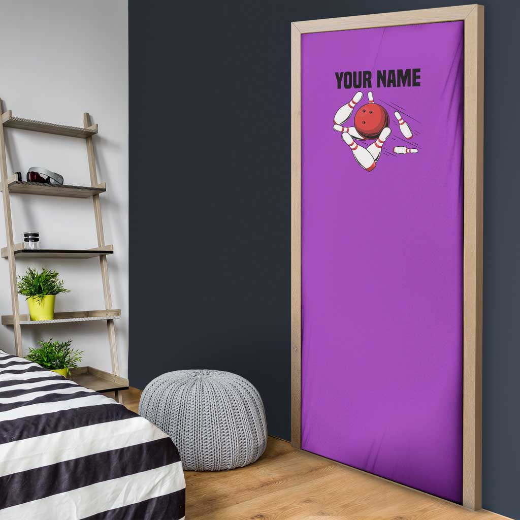 Personalized Purple Black Retro Bowling Door Cover with Cartoon Strike - Wonder Print Shop