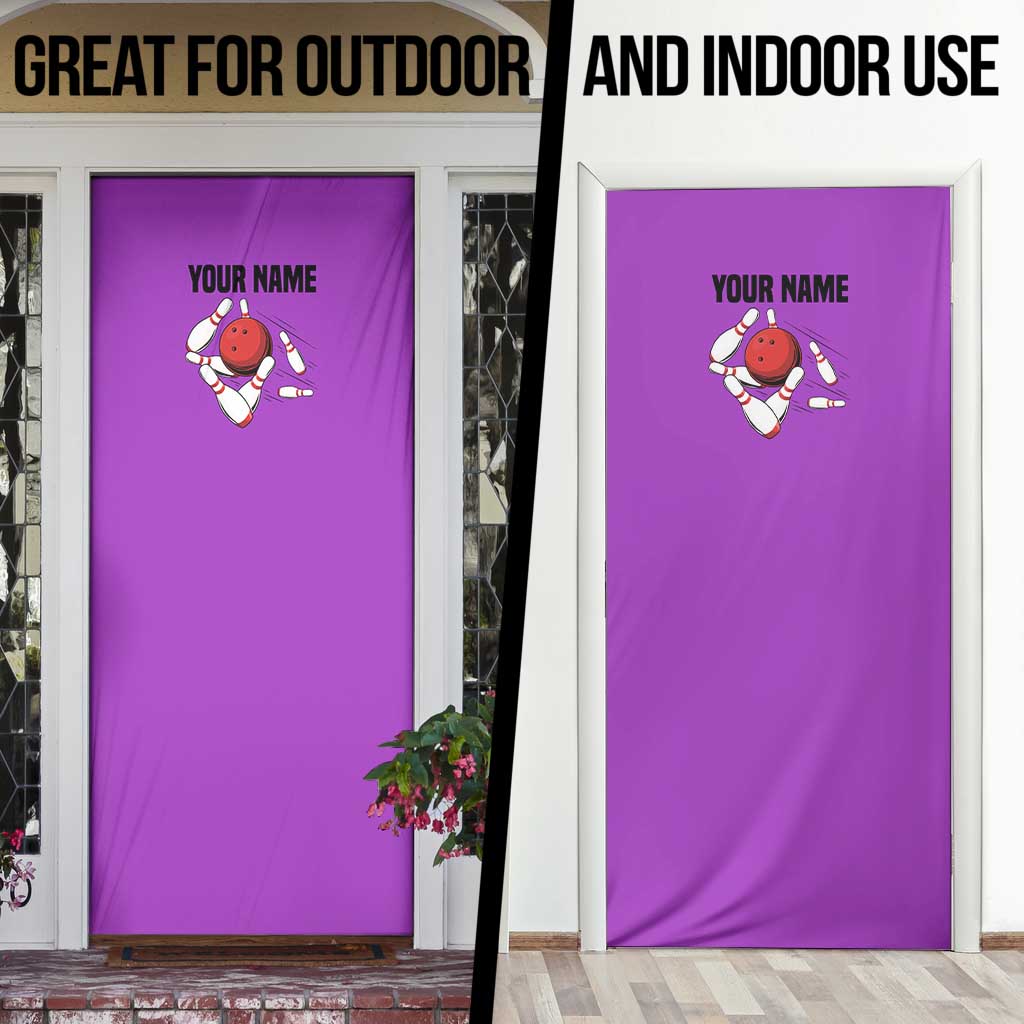 Personalized Purple Black Retro Bowling Door Cover with Cartoon Strike - Wonder Print Shop