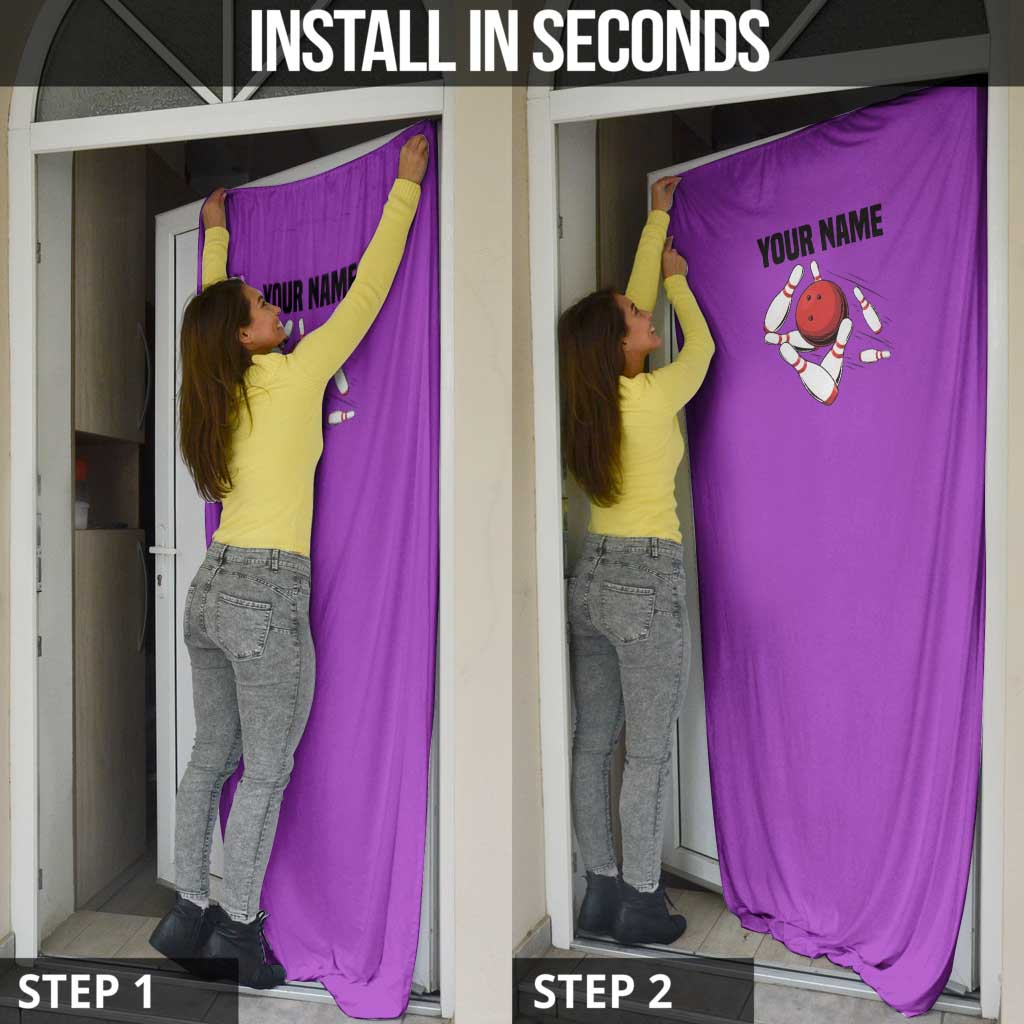 Personalized Purple Black Retro Bowling Door Cover with Cartoon Strike - Wonder Print Shop