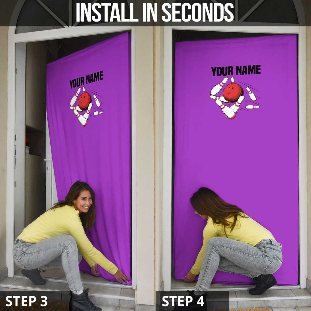 Personalized Purple Black Retro Bowling Door Cover with Cartoon Strike - Wonder Print Shop