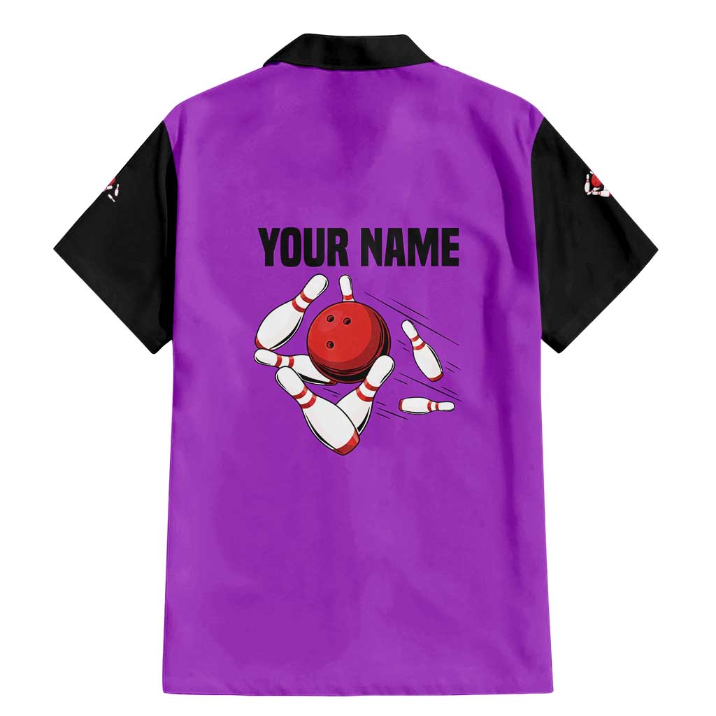 Personalized Purple Black Retro Bowling Family Matching Mermaid Dress and Hawaiian Shirt with Cartoon Strike - Wonder Print Shop