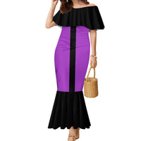 Personalized Purple Black Retro Bowling Family Matching Mermaid Dress and Hawaiian Shirt with Cartoon Strike - Wonder Print Shop