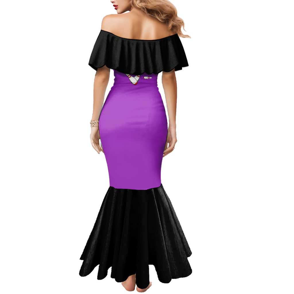 Personalized Purple Black Retro Bowling Family Matching Mermaid Dress and Hawaiian Shirt with Cartoon Strike - Wonder Print Shop