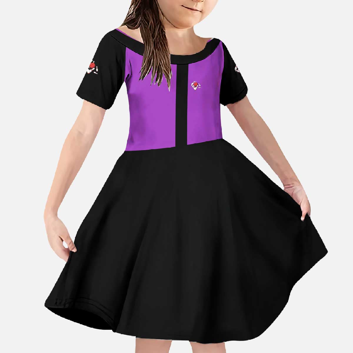 Personalized Purple Black Retro Bowling Family Matching Off The Shoulder Long Sleeve Dress and Hawaiian Shirt with Cartoon Strike - Wonder Print Shop