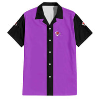 Personalized Purple Black Retro Bowling Family Matching Off The Shoulder Long Sleeve Dress and Hawaiian Shirt with Cartoon Strike - Wonder Print Shop