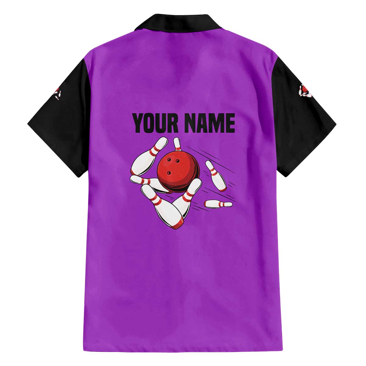 Personalized Purple Black Retro Bowling Family Matching Off The Shoulder Long Sleeve Dress and Hawaiian Shirt with Cartoon Strike - Wonder Print Shop