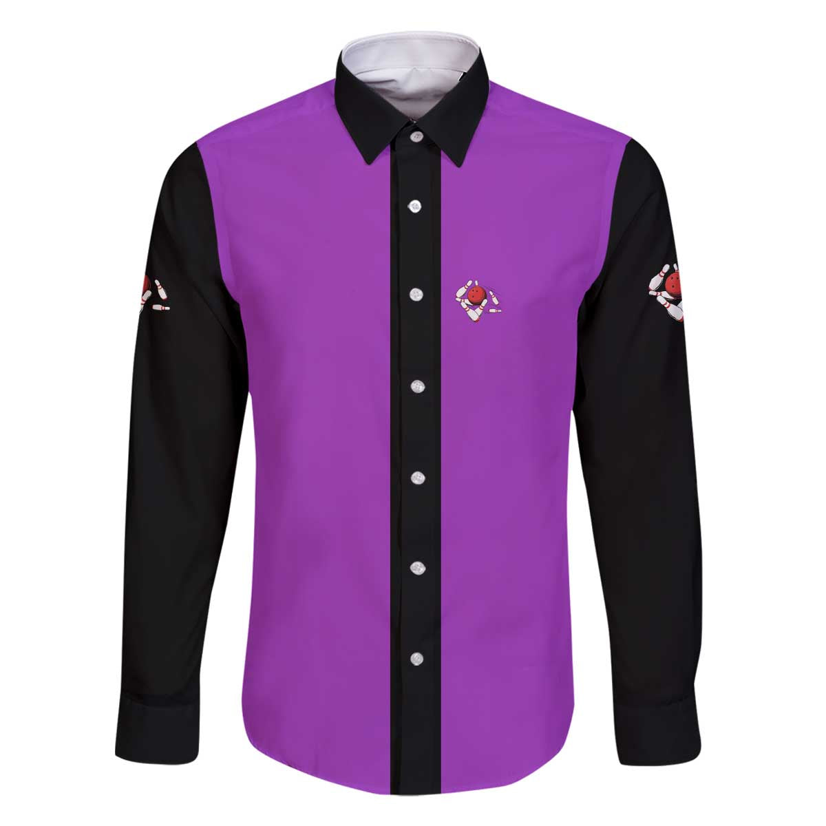 Personalized Purple Black Retro Bowling Family Matching Off The Shoulder Long Sleeve Dress and Hawaiian Shirt with Cartoon Strike - Wonder Print Shop