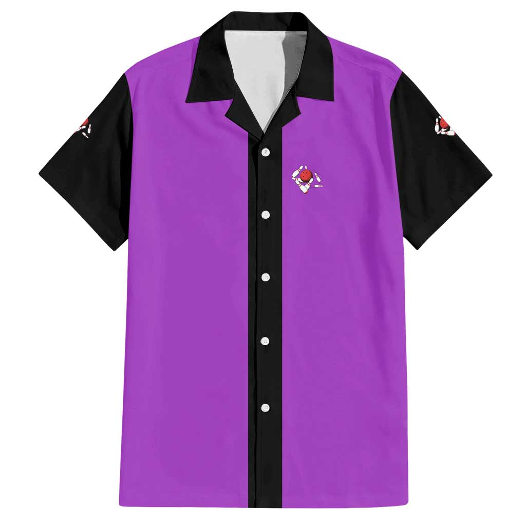 Personalized Purple Black Retro Bowling Family Matching Puletasi and Hawaiian Shirt with Cartoon Strike - Wonder Print Shop