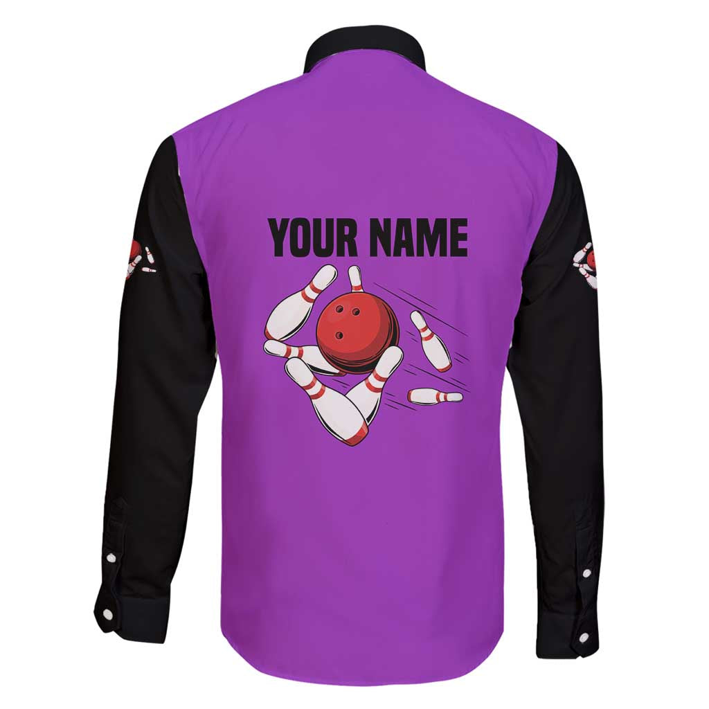 Personalized Purple Black Retro Bowling Family Matching Puletasi and Hawaiian Shirt with Cartoon Strike - Wonder Print Shop