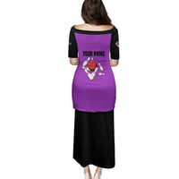 Personalized Purple Black Retro Bowling Family Matching Puletasi and Hawaiian Shirt with Cartoon Strike - Wonder Print Shop
