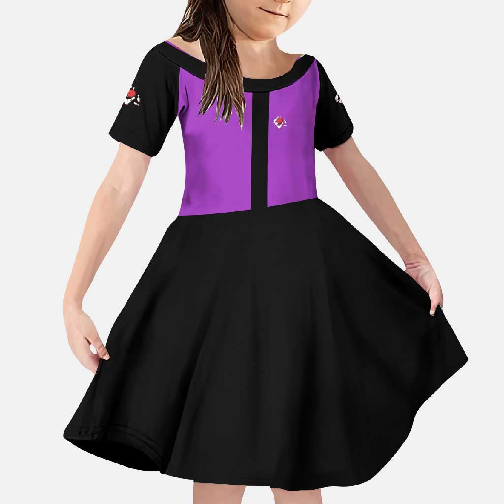 Personalized Purple Black Retro Bowling Family Matching Short Sleeve Bodycon Dress and Hawaiian Shirt with Cartoon Strike - Wonder Print Shop