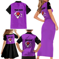 Personalized Purple Black Retro Bowling Family Matching Short Sleeve Bodycon Dress and Hawaiian Shirt with Cartoon Strike - Wonder Print Shop