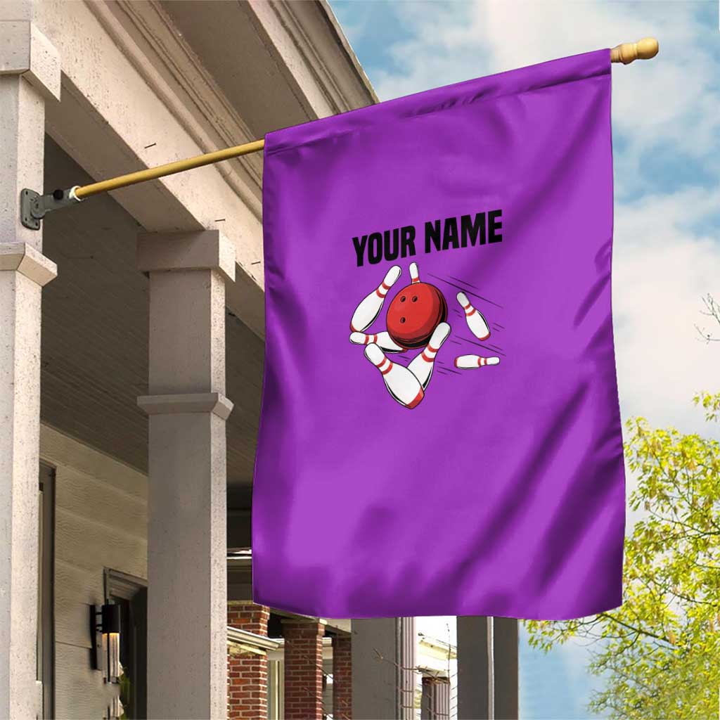 Personalized Purple Black Retro Bowling Garden Flag with Cartoon Strike - Wonder Print Shop
