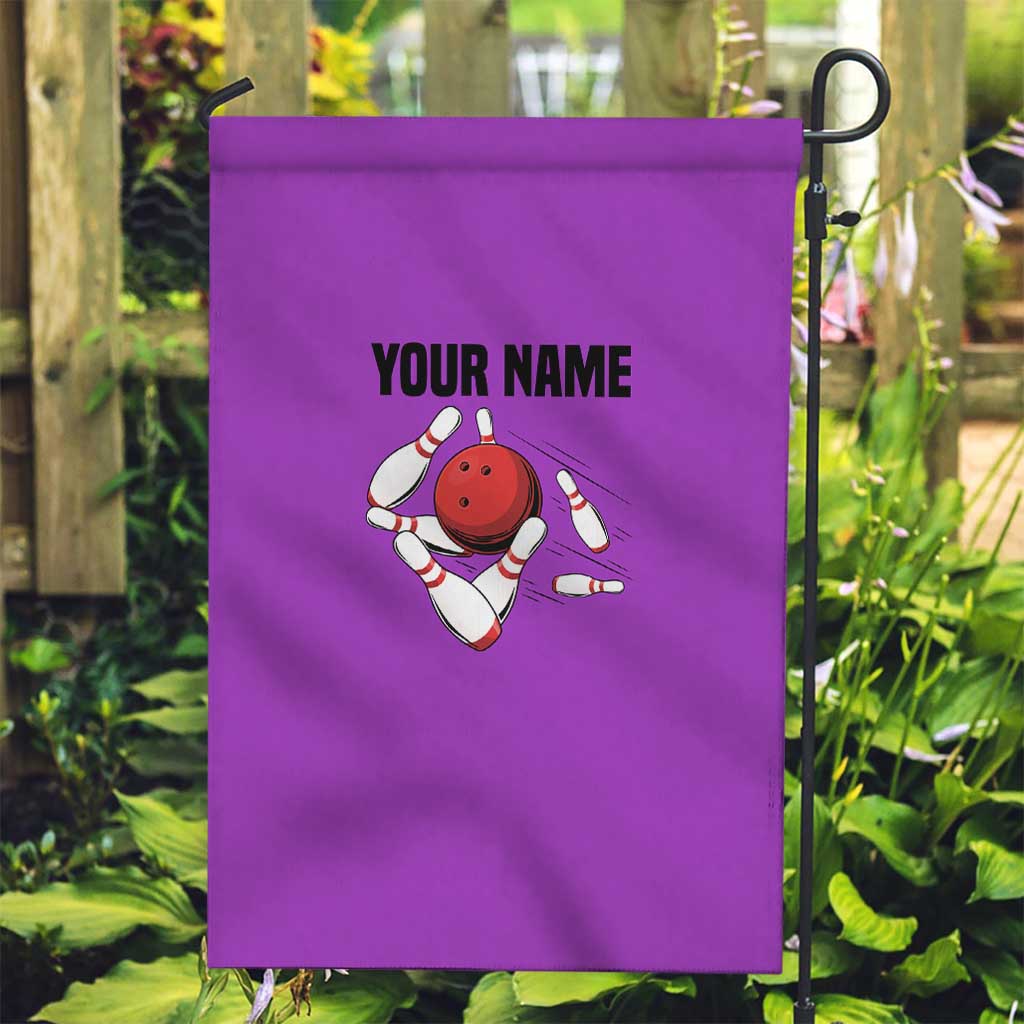 Personalized Purple Black Retro Bowling Garden Flag with Cartoon Strike - Wonder Print Shop