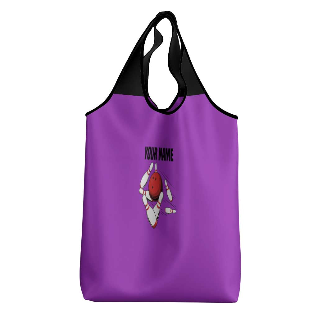 Personalized Purple Black Retro Bowling Grocery Bag with Cartoon Strike - Wonder Print Shop