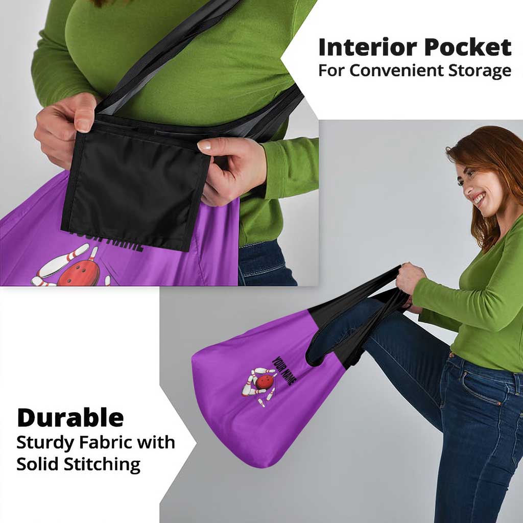 Personalized Purple Black Retro Bowling Grocery Bag with Cartoon Strike - Wonder Print Shop