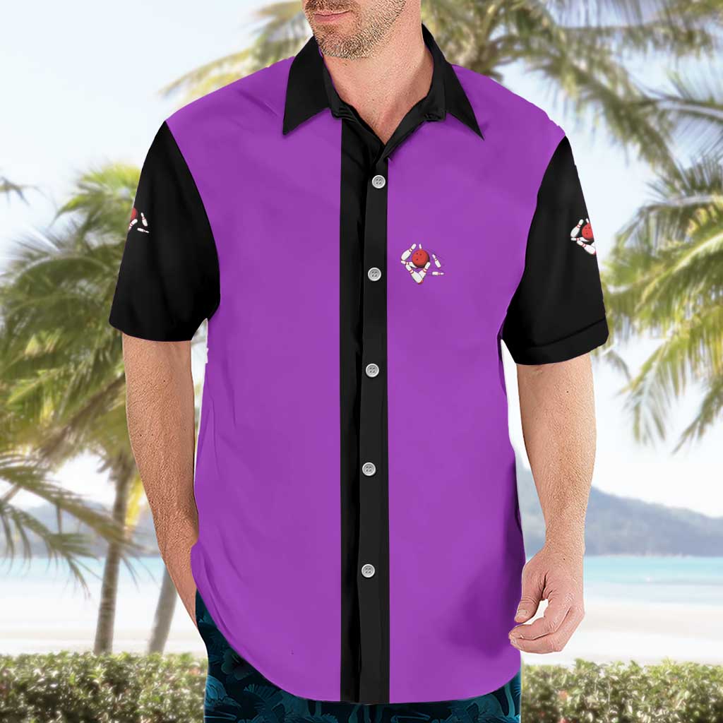 Personalized Purple Black Retro Bowling Hawaiian Shirt with Cartoon Strike - Wonder Print Shop