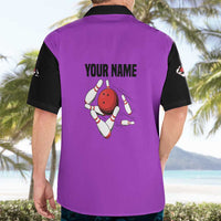 Personalized Purple Black Retro Bowling Hawaiian Shirt with Cartoon Strike - Wonder Print Shop