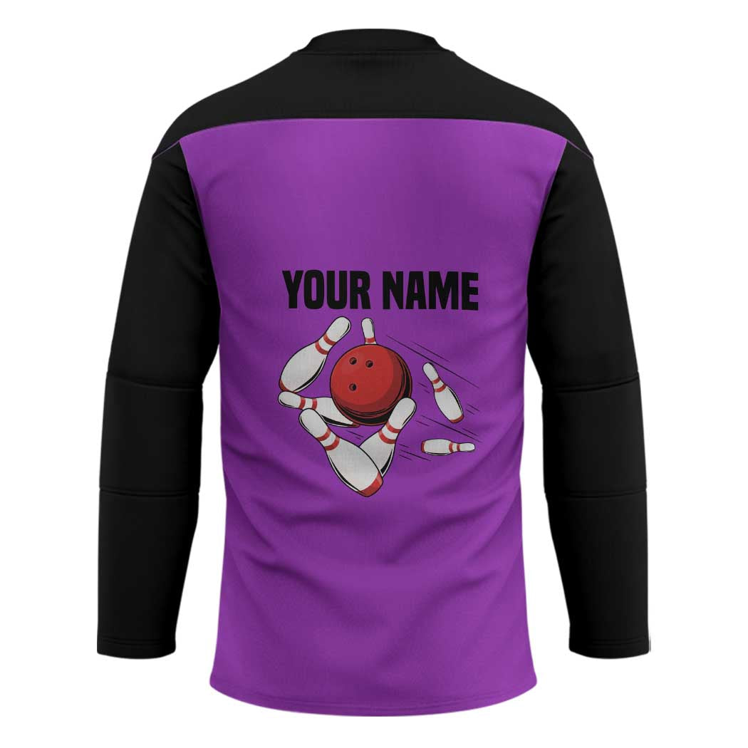 Personalized Purple Black Retro Bowling Hockey Jersey with Cartoon Strike - Wonder Print Shop