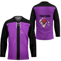 Personalized Purple Black Retro Bowling Hockey Jersey with Cartoon Strike - Wonder Print Shop