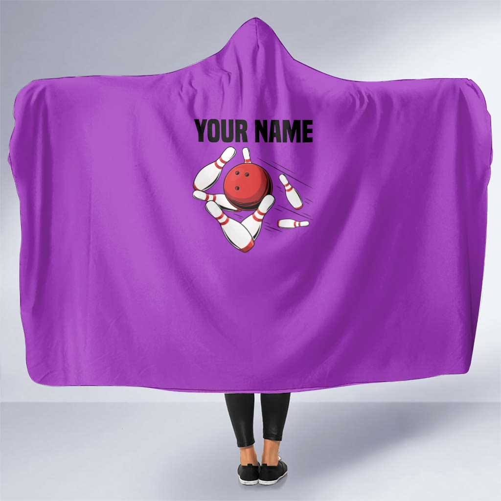 Personalized Purple Black Retro Bowling Hooded Blanket with Cartoon Strike - Wonder Print Shop