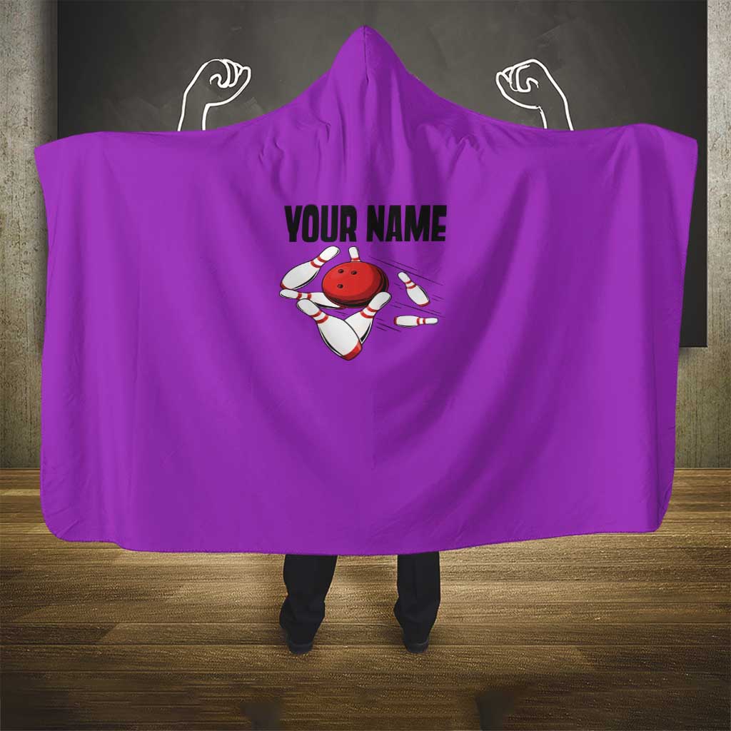 Personalized Purple Black Retro Bowling Hooded Blanket with Cartoon Strike - Wonder Print Shop